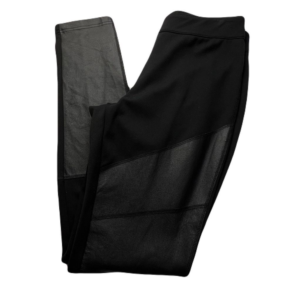 Twiggy LONDON Black Stretch Leggings Genuine Leather Trim Size 8